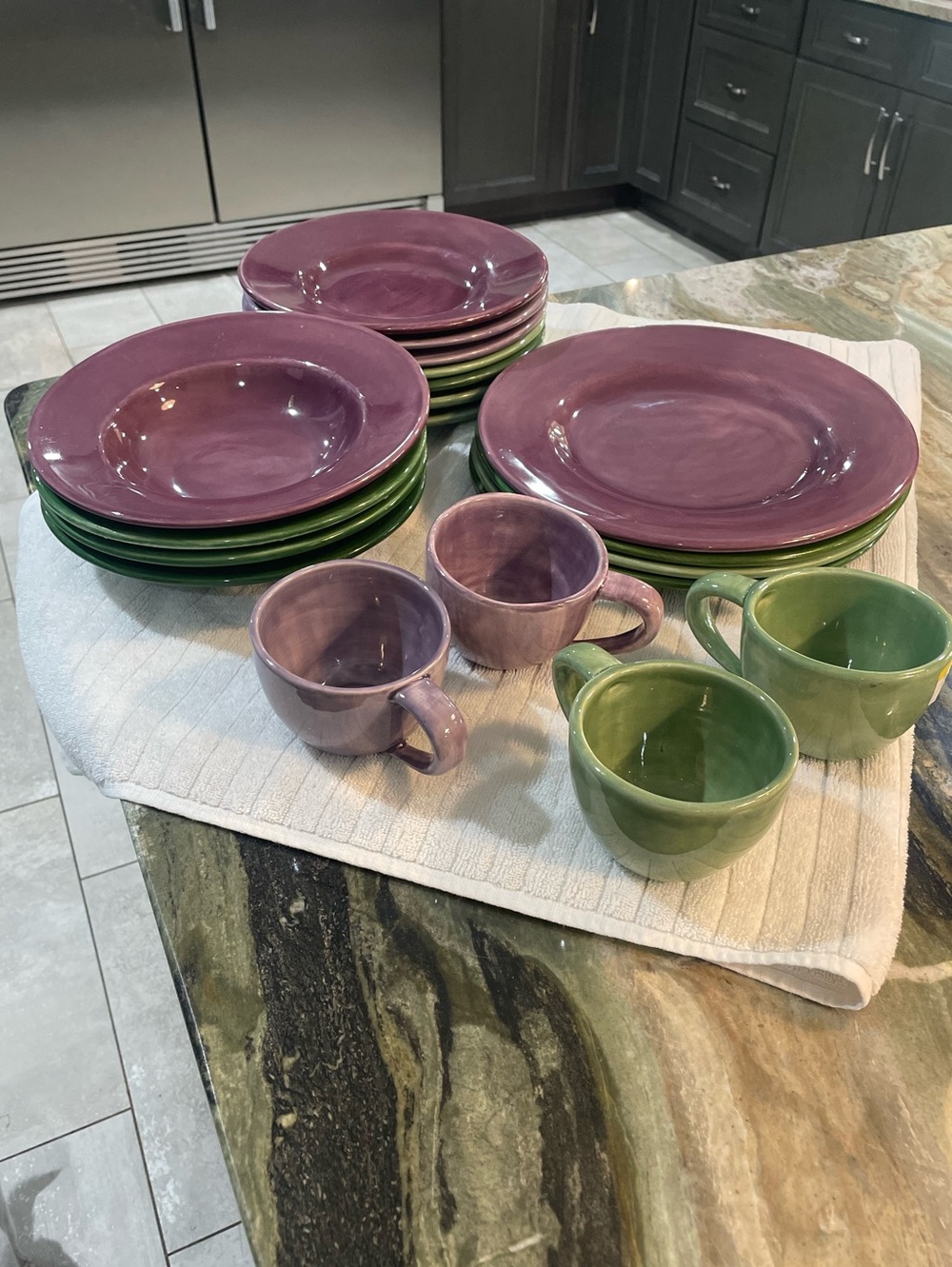 Pottery Barn Sausalito collection in plum and green.